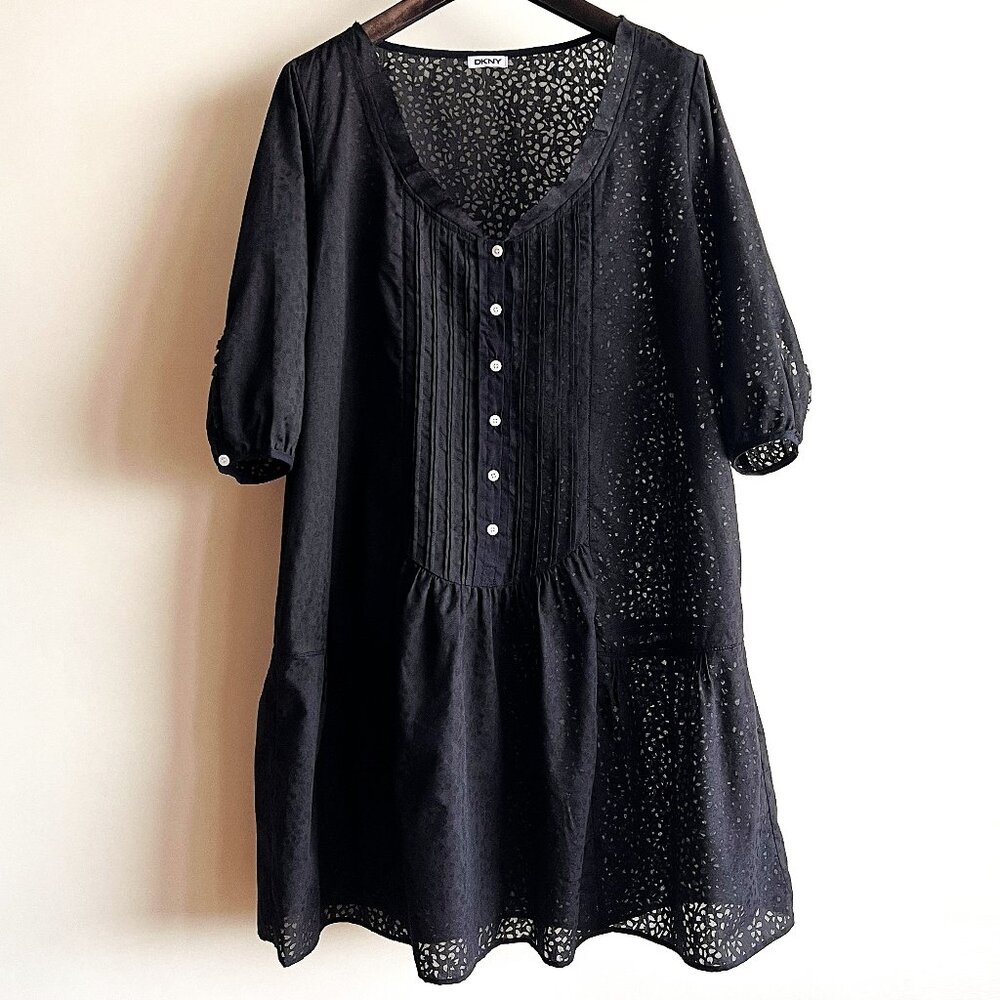 DKNY Black Burnout Cotton Dress, size Medium